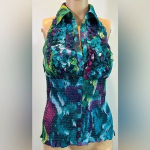 Multicolor Sleeveless Ruffled Women's Top